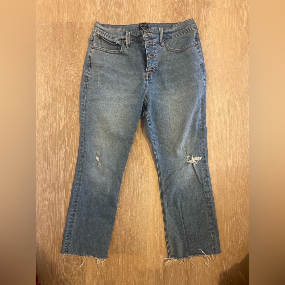 J. Crew Straight-Leg Distressed Blue Denim Jeans